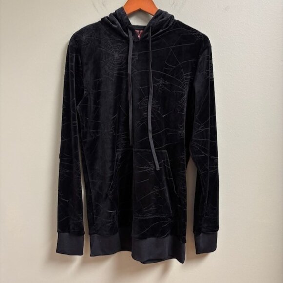 KILLSTAR Womens Black Velvet Velour Spider Web Hoodie Size XS Vamp Goth Grunge - Picture 1 of 11